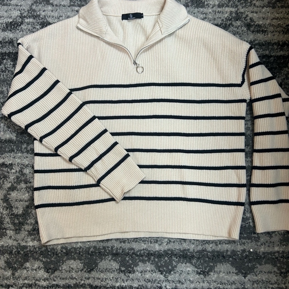 Women’s  Cream and Black Striped Sweater